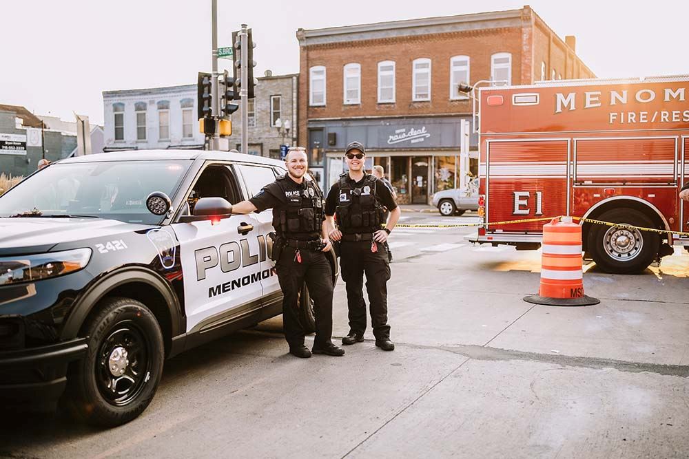 Police Officers at Community Cookout 2024 Downtown Menomonie